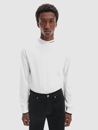 Calvin Klein Ruhák HU786207 | Calvin Klein Organic Cotton Férfi Hosszú Ujjú Póló Világos Fehér